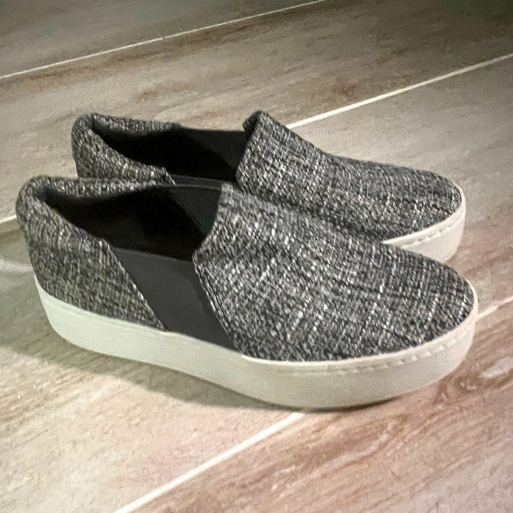 Vince Warren Tweed Knit Platform Slip On Sneakers Black White Shoes women’s sz 6